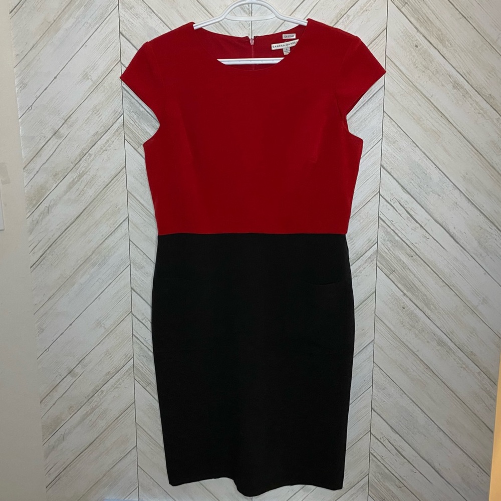 Sandra Darren Red and Black Midi Dress